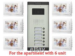 6 Unit Apartment Intercom Entry System 7'' Monitor Audio Wired Video Door Phone